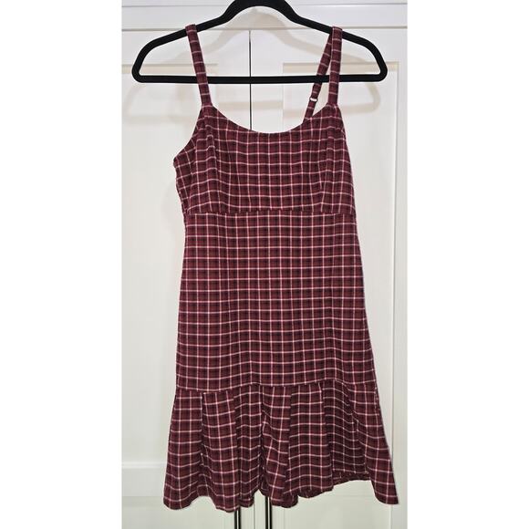Hollister Burgundy Plaid Ruffle Hem Dress – Size M - Picture 2 of 15